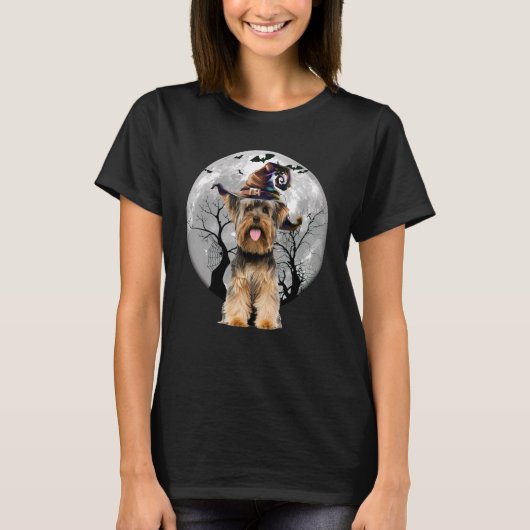 Yorkshire Terrier Dog And Moon Halloween Costume D T-Shirt (Vorderseite)