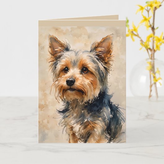 Yorkshire Terrier Dog Art  Karte (Gelbe Blume)