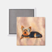 Yorkshire Terrier Dog Art Watercolor Portrait Magnet (Vorderseite/Rückseite)