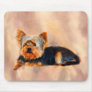 Yorkshire Terrier Dog Art Watercolor Portrait Mousepad