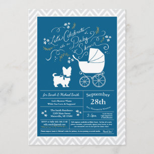 Yorkshire Terrier Dog Baby Shower Blue Boy Einladung
