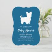 Yorkshire Terrier Dog Baby Shower Blue Boy Einladung (Stehend Vorderseite)