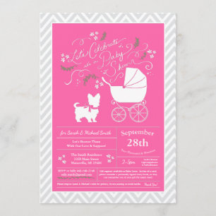 Yorkshire Terrier Dog Baby Shower Pink Girl Einladung