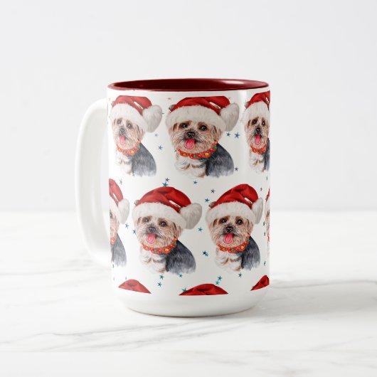 Yorkshire Terrier Dog Breed Christmas Stars Zweifarbige Tasse (Vorderseite Links)