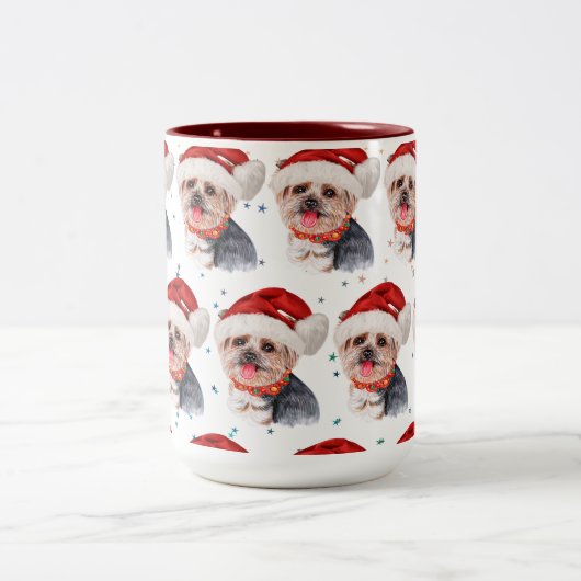 Yorkshire Terrier Dog Breed Christmas Stars Zweifarbige Tasse (Mittel)