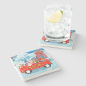 Yorkshire Terrier Dog Christmas Delivery Truck Steinuntersetzer (Seitenansicht)