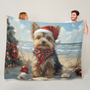 Yorkshire Terrier Dog Christmas Vintag Beach Fleecedecke