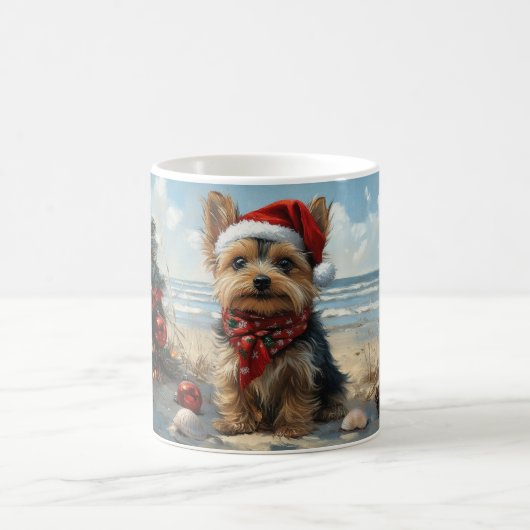Yorkshire Terrier Dog Christmas Vintag Beach Kaffeetasse (Mittel)
