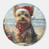 Yorkshire Terrier Dog Christmas Vintag Beach Magnet (Vorne)
