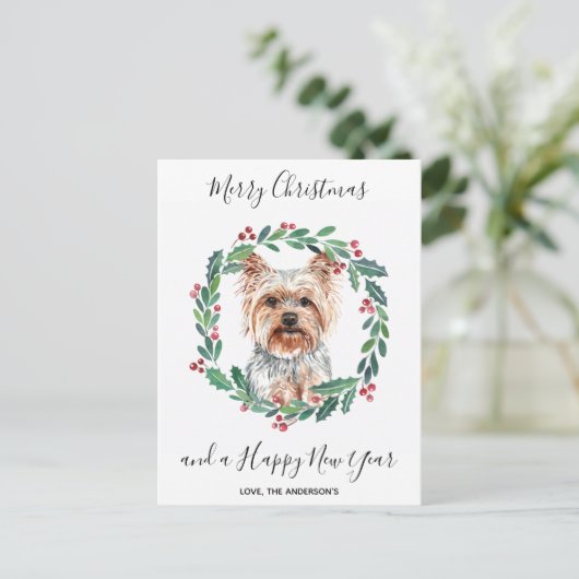 Yorkshire Terrier Dog Elegant Frohe Weihnachten (Stehend Vorderseite)