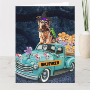 Yorkshire Terrier Dog Halloween Truck Beängstigend Karte
