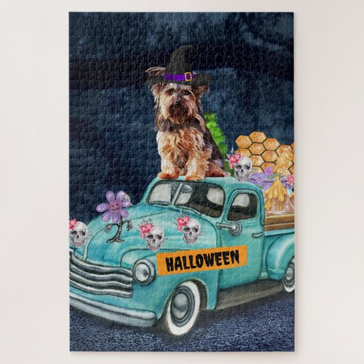 Yorkshire Terrier Dog Halloween Truck Beängstigend Puzzle (Vertikal)