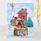 Yorkshire Terrier Dog im Schnee Weihnachtshundehau Karte (Gelbe Blume)