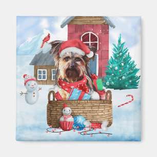 Yorkshire Terrier Dog im Schnee Weihnachtshundehau Magnet