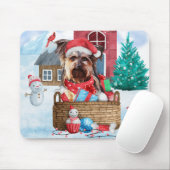 Yorkshire Terrier Dog im Schnee Weihnachtshundehau Mousepad (Mit Mouse)