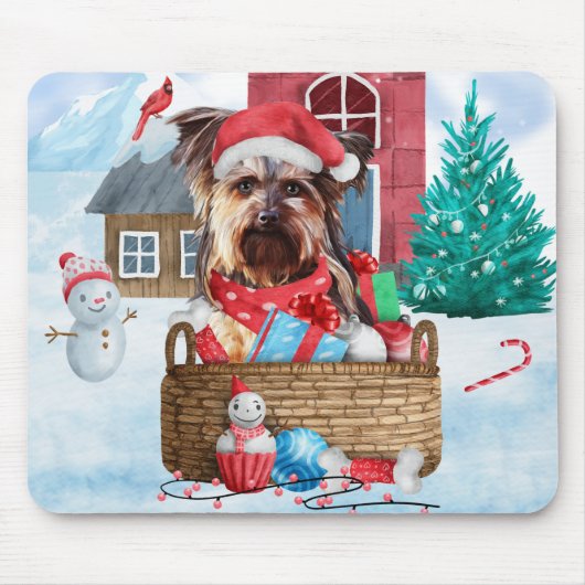 Yorkshire Terrier Dog im Schnee Weihnachtshundehau Mousepad (Vorne)