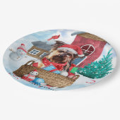 Yorkshire Terrier Dog im Schnee Weihnachtshundehau Pappteller (Schrägansicht)