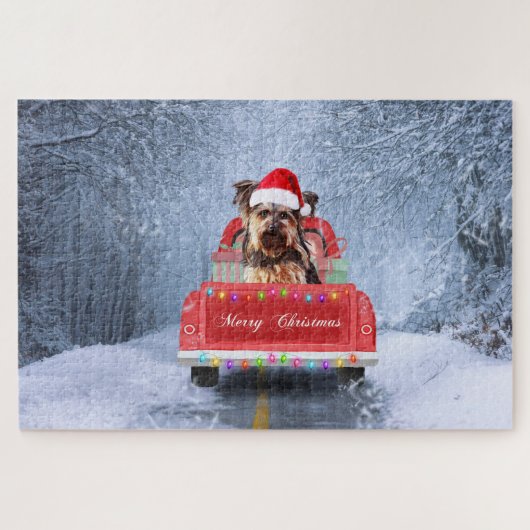 Yorkshire Terrier Dog im Schnee zu Weihnachten Puzzle (Horizontal)