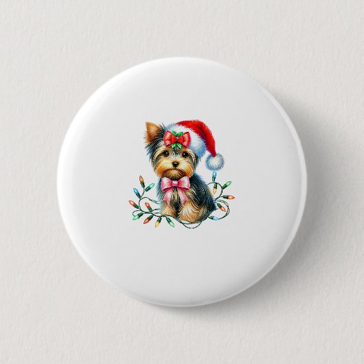 Yorkshire Terrier Dog mit Coquette Bow Weihnachten Button (Vorderseite)