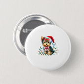 Yorkshire Terrier Dog mit Coquette Bow Weihnachten Button (Vorne & Hinten)