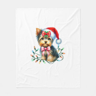Yorkshire Terrier Dog mit Coquette Bow Weihnachten Fleecedecke