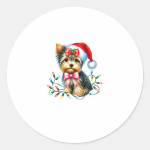 Yorkshire Terrier Dog mit Coquette Bow Weihnachten Runder Aufkleber