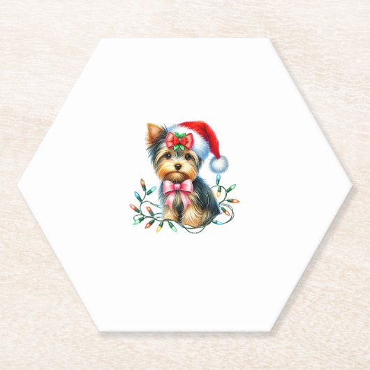 Yorkshire Terrier Dog mit Coquette Bow Weihnachten Untersetzer (Vorderseite)