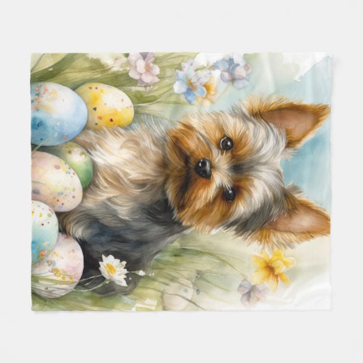 Yorkshire Terrier Dog mit Ostereier Urlaub Fleecedecke (Vorderseite (Horizontal))