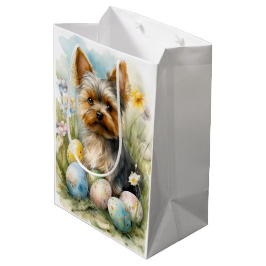 Yorkshire Terrier Dog mit Ostereier Urlaub Mittlere Geschenktüte (Rückseite Schrägansicht)