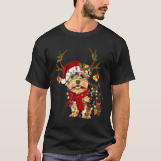 Yorkshire Terrier Dog mit Rentier Horn Funny Chr T-Shirt