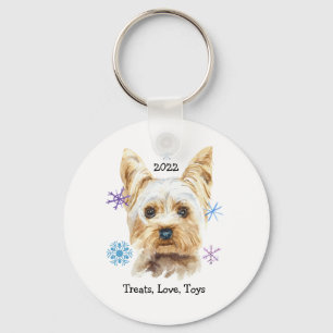 Yorkshire Terrier Dog mit Snowflakes Wasserfarbe Schlüsselanhänger