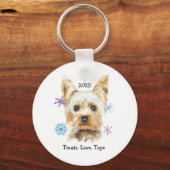 Yorkshire Terrier Dog mit Snowflakes Wasserfarbe Schlüsselanhänger (Vorderseite)