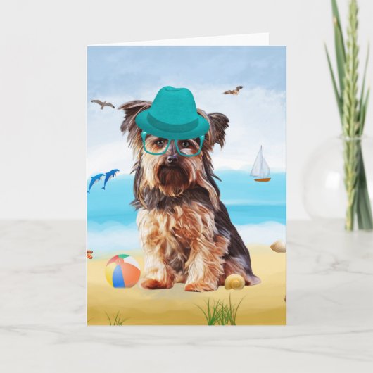 Yorkshire Terrier Dog on Beach Karte (Vorderseite)