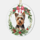 Yorkshire Terrier Dog Red Bow Holly Wreath Keramik Ornament (Links)