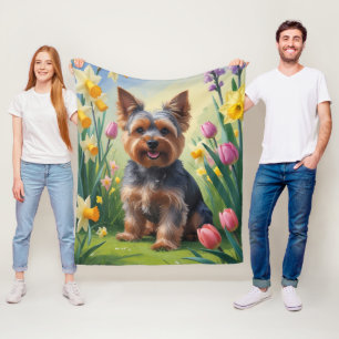 Yorkshire Terrier Dog Spring Flowers Fleecedecke