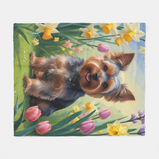 Yorkshire Terrier Dog Spring Flowers Fleecedecke (Vorderseite (Horizontal))