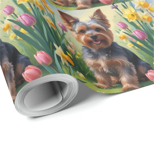 Yorkshire Terrier Dog Spring Flowers Geschenkpapier (Rolleneckpunkt)