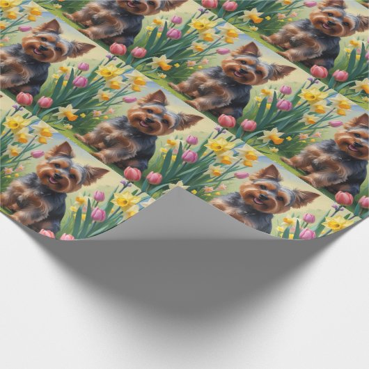 Yorkshire Terrier Dog Spring Flowers Geschenkpapier (Ecke)