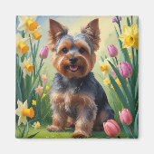 Yorkshire Terrier Dog Spring Flowers Magnet (Vorne)