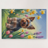Yorkshire Terrier Dog Spring Flowers Puzzle (Horizontal)