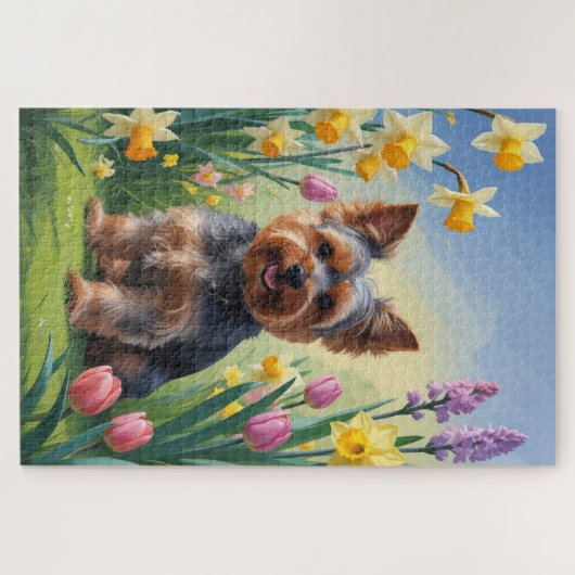 Yorkshire Terrier Dog Spring Flowers Puzzle (Horizontal)