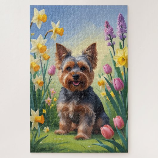 Yorkshire Terrier Dog Spring Flowers Puzzle (Vertikal)