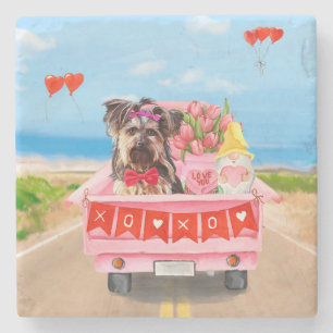 Yorkshire Terrier Dog Valentine's Day Truck Hearts Steinuntersetzer