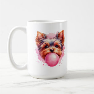 Yorkshire Terrier Dog w Pink Bubblegum Watercolor Kaffeetasse