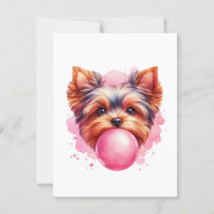 Yorkshire Terrier Dog w Pink Bubblegum Watercolor Postkarte