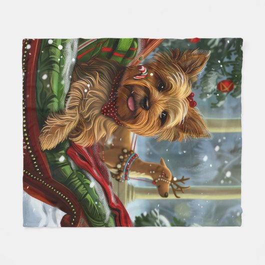 Yorkshire Terrier Dog Weihnachtsfest Fleecedecke (Vorderseite (Horizontal))