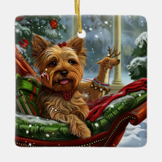 Yorkshire Terrier Dog Weihnachtsfest Keramikornament (Vorderseite)