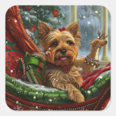 Yorkshire Terrier Dog Weihnachtsfest Quadratischer Aufkleber (Vorderseite)