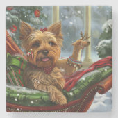 Yorkshire Terrier Dog Weihnachtsfest Steinuntersetzer (Vorderseite)