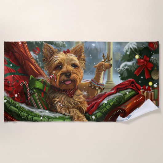 Yorkshire Terrier Dog Weihnachtsfest Strandtuch (Vorderseite)